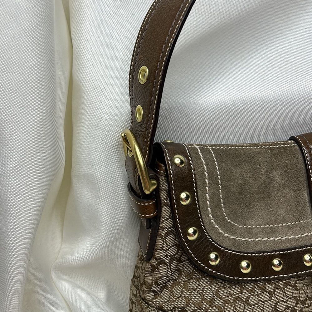 Signature Coach Bag With Suede And Rivet Detail - image 2